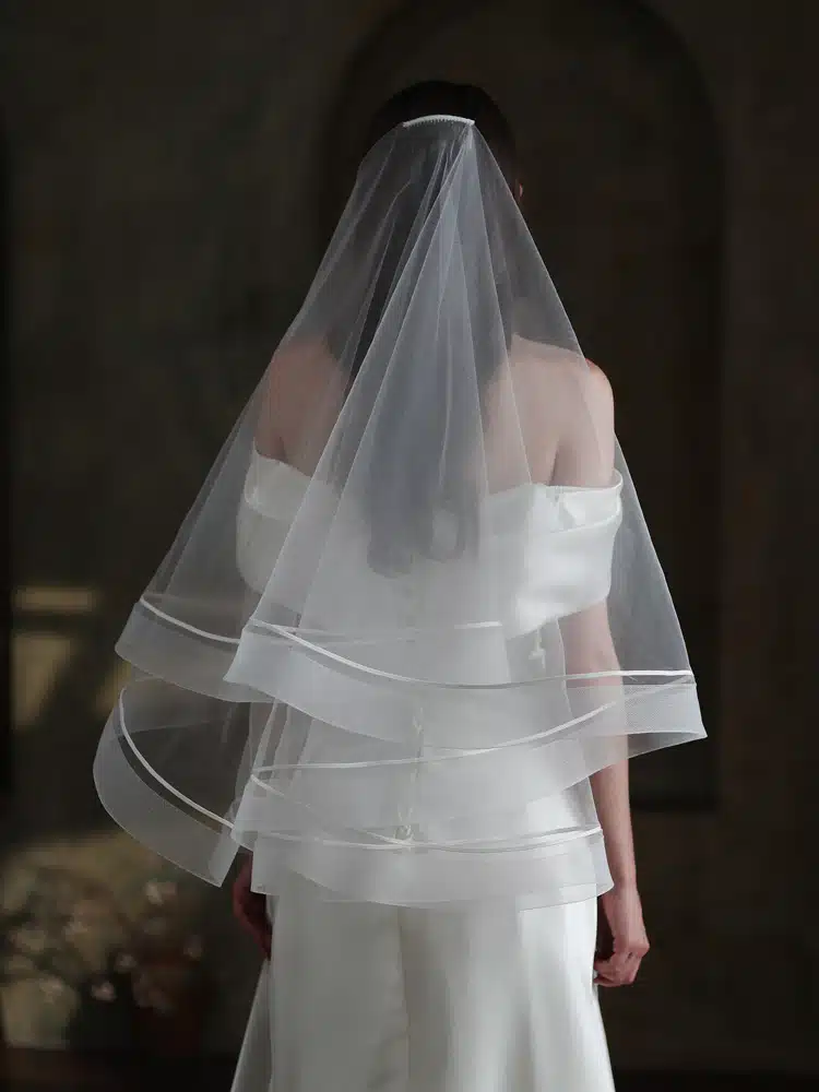 Braidani Two Layer Wedding Veil,full-length back view.