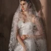 Detail: Braidani intricate long floral lace wedding veil